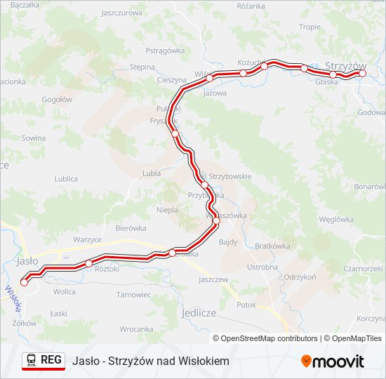 Mapa linii kolej REG