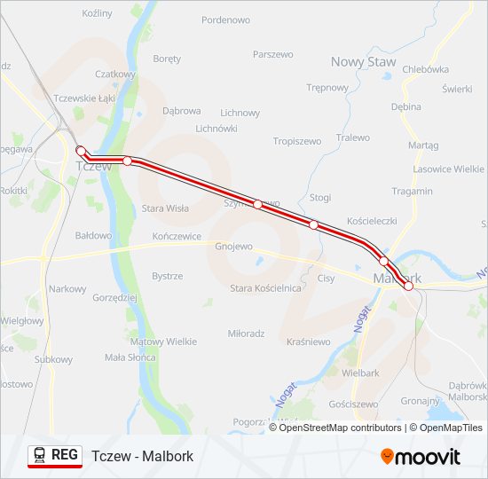 Mapa linii kolej REG