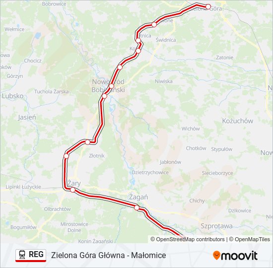 Поезд REG: карта маршрута