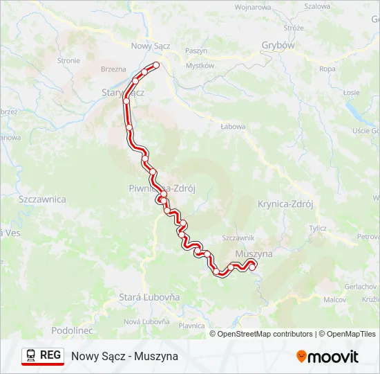 Поезд REG: карта маршрута