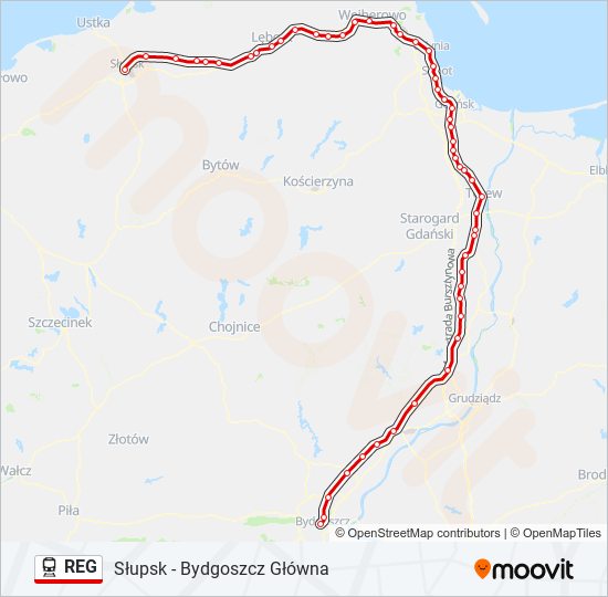 Mapa linii kolej REG