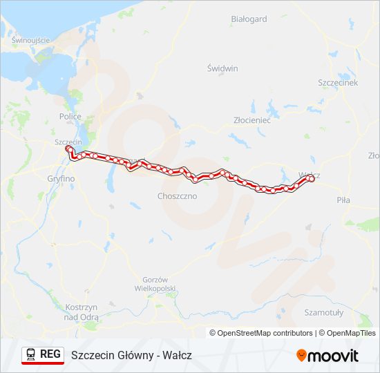 Mapa linii kolej REG