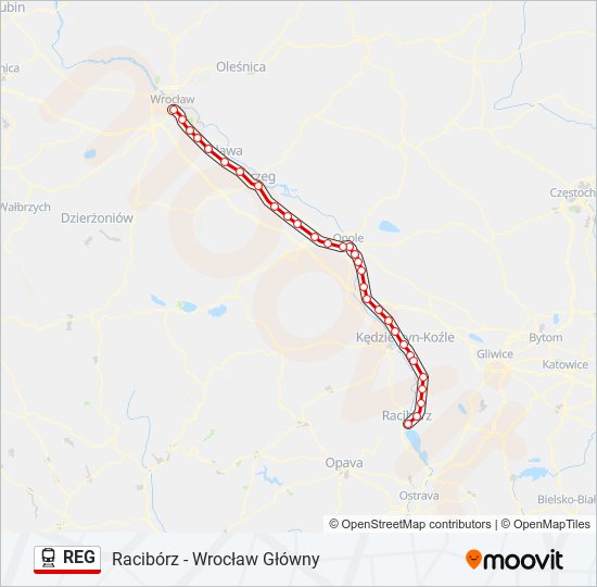 Mapa linii kolej REG