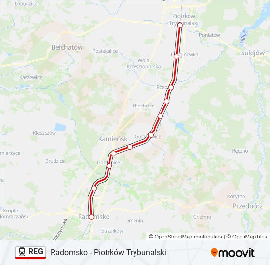 Поезд REG: карта маршрута