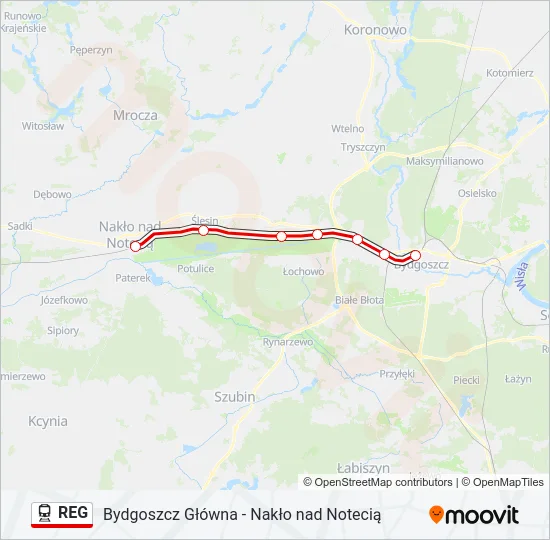 Поезд REG: карта маршрута