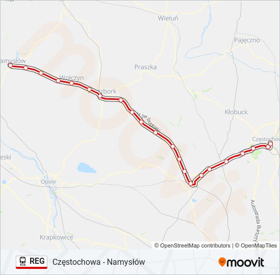 Поезд REG: карта маршрута