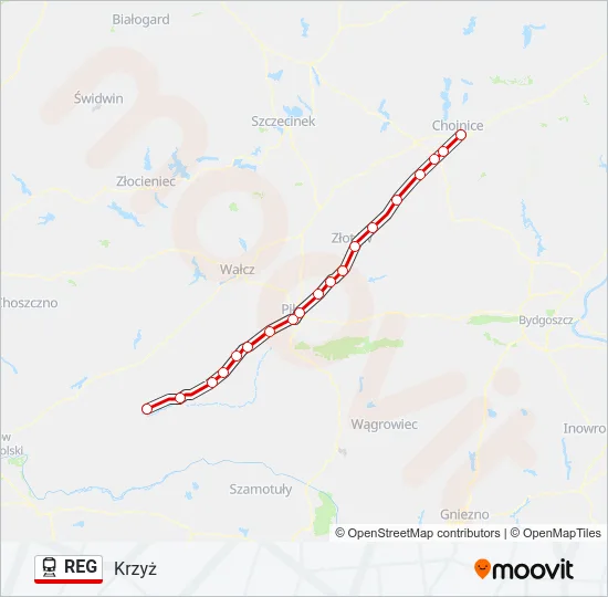 Поезд REG: карта маршрута