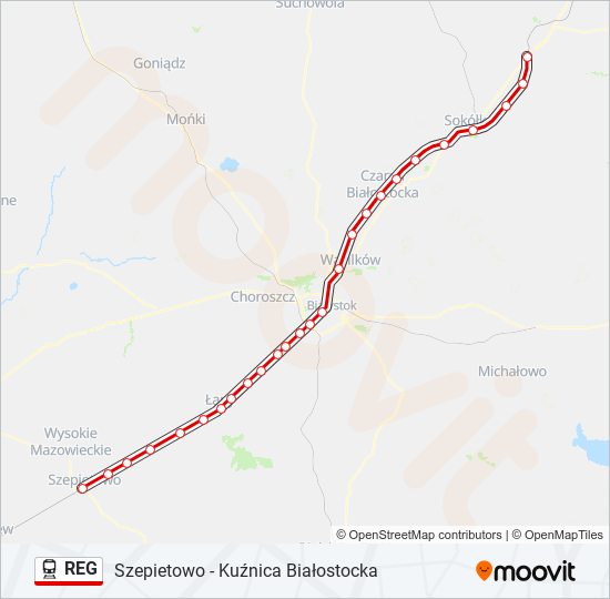 Поезд REG: карта маршрута