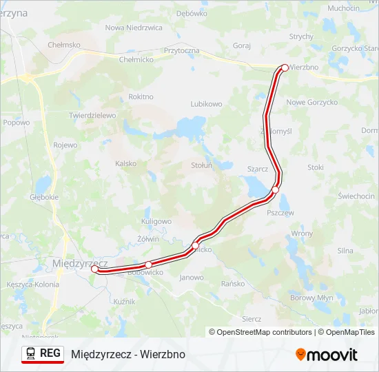 Поезд REG: карта маршрута