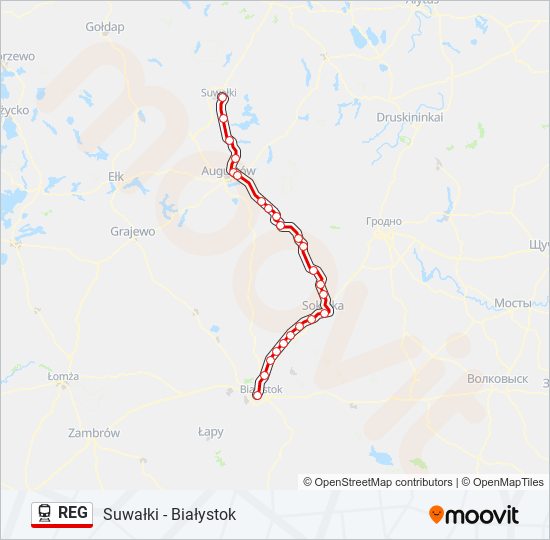 Mapa linii kolej REG