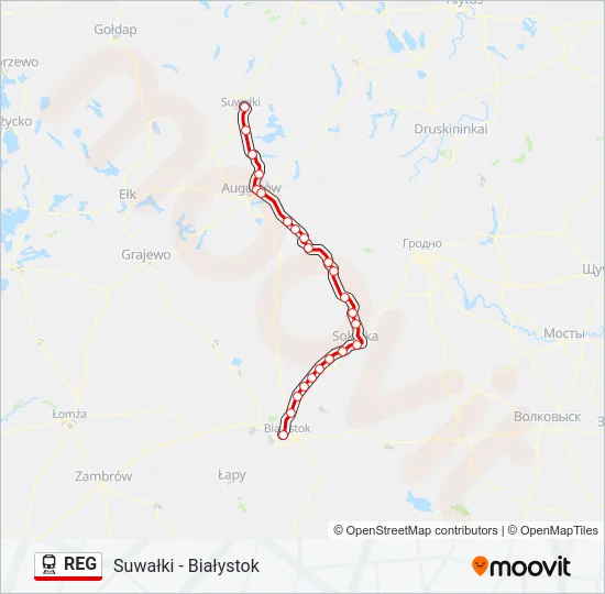 Поезд REG: карта маршрута
