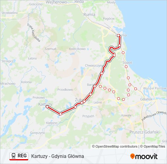 Mapa linii kolej REG