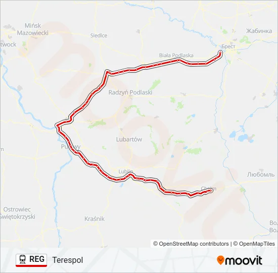 Поезд REG: карта маршрута
