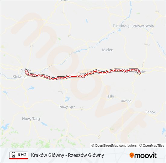 Mapa linii kolej REG