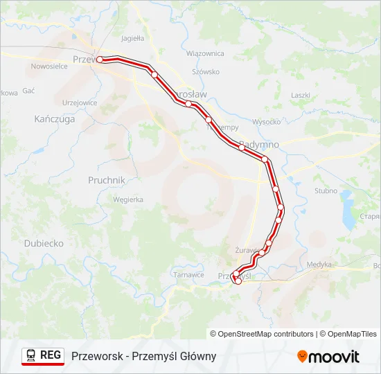 Поезд REG: карта маршрута