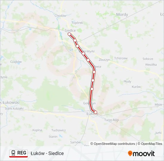 Поезд REG: карта маршрута