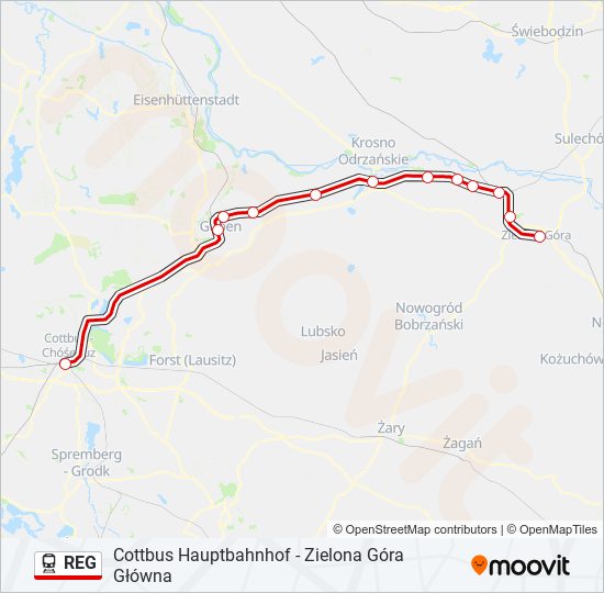 Mapa linii kolej REG