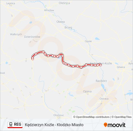 Mapa linii kolej REG