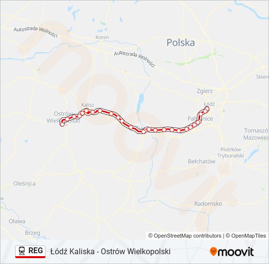 Поезд REG: карта маршрута