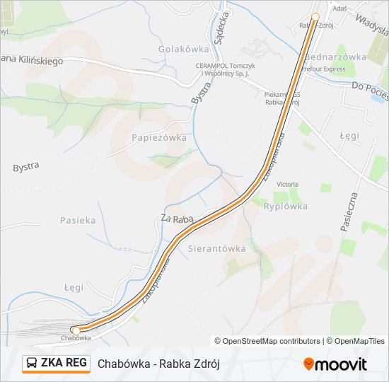 Mapa linii autobus ZKA REG