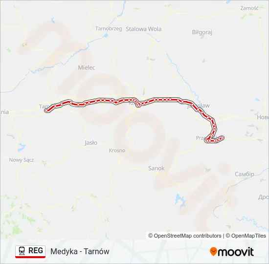 Поезд REG: карта маршрута