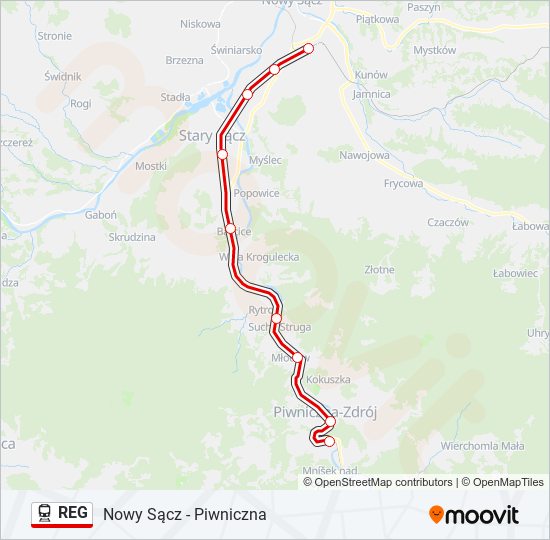 Mapa linii kolej REG