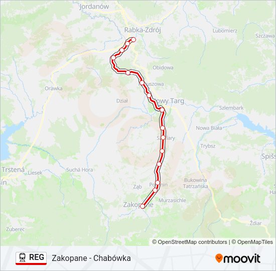 Поезд REG: карта маршрута