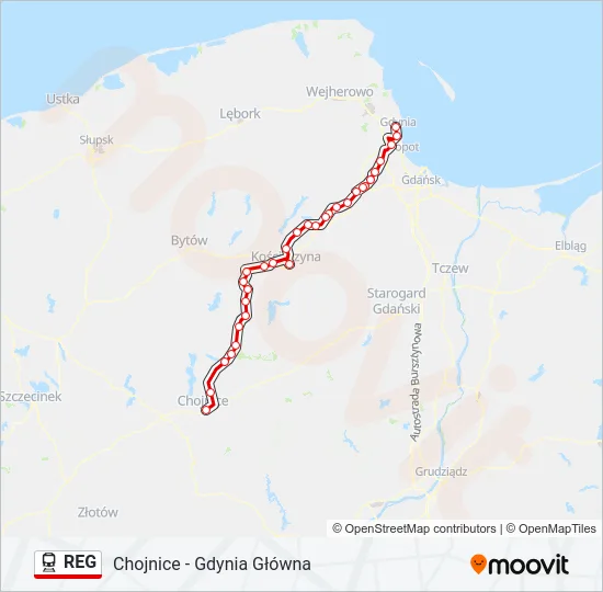 Поезд REG: карта маршрута