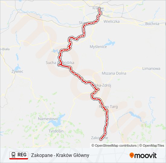 Поезд REG: карта маршрута