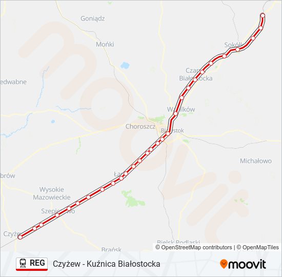 Поезд REG: карта маршрута