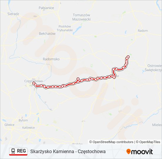 Поезд REG: карта маршрута