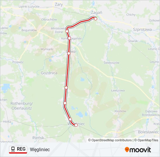 Поезд REG: карта маршрута