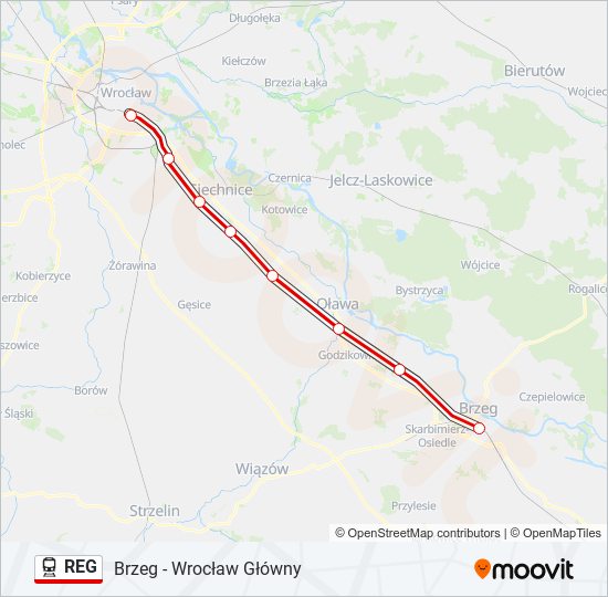 Поезд REG: карта маршрута