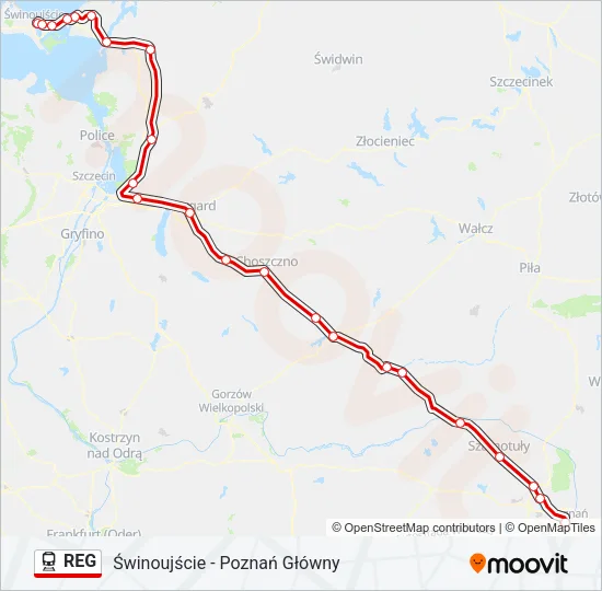 Поезд REG: карта маршрута