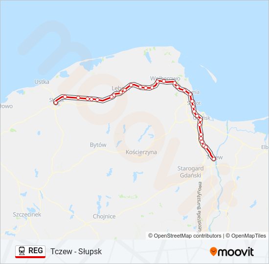 Mapa linii kolej REG