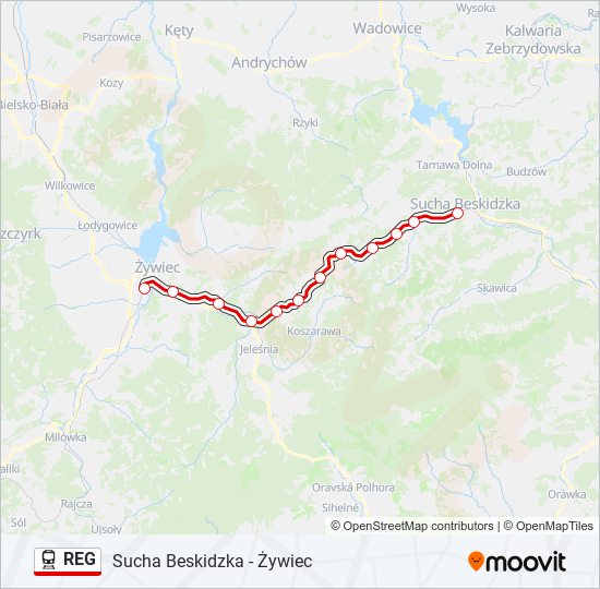 Mapa linii kolej REG