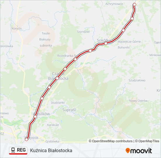 Поезд REG: карта маршрута