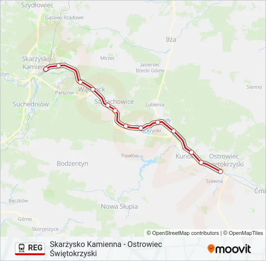 Поезд REG: карта маршрута