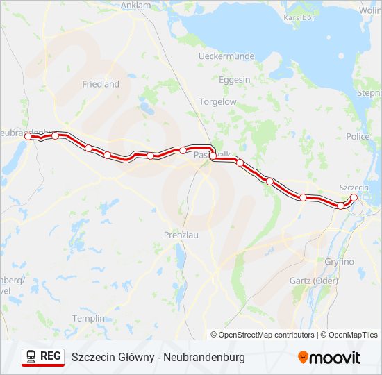 Поезд REG: карта маршрута