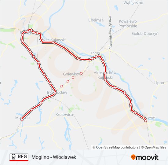 Поезд REG: карта маршрута