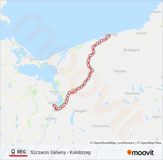 Поезд REG: карта маршрута