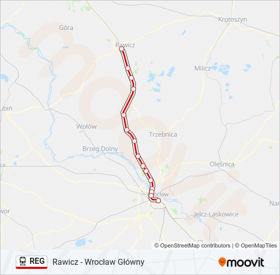 Mapa linii kolej REG