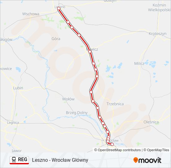 Mapa linii kolej REG