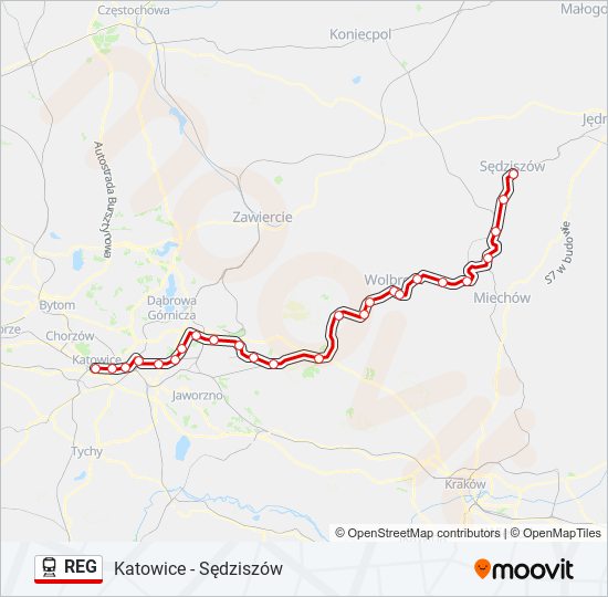 Поезд REG: карта маршрута