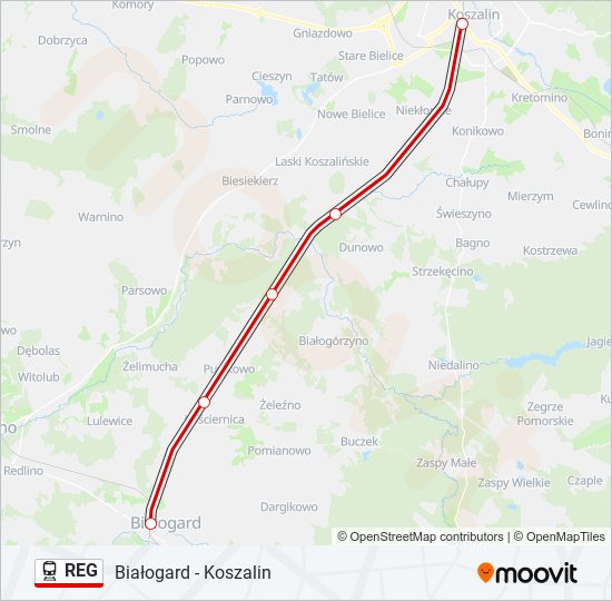 Mapa linii kolej REG