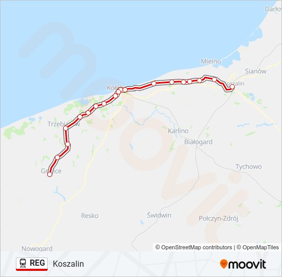 Mapa linii kolej REG