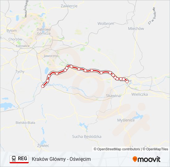 Поезд REG: карта маршрута