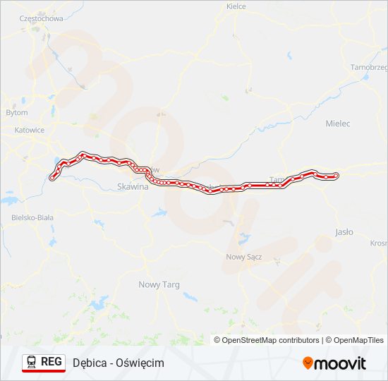 Поезд REG: карта маршрута