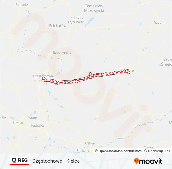 Поезд REG: карта маршрута