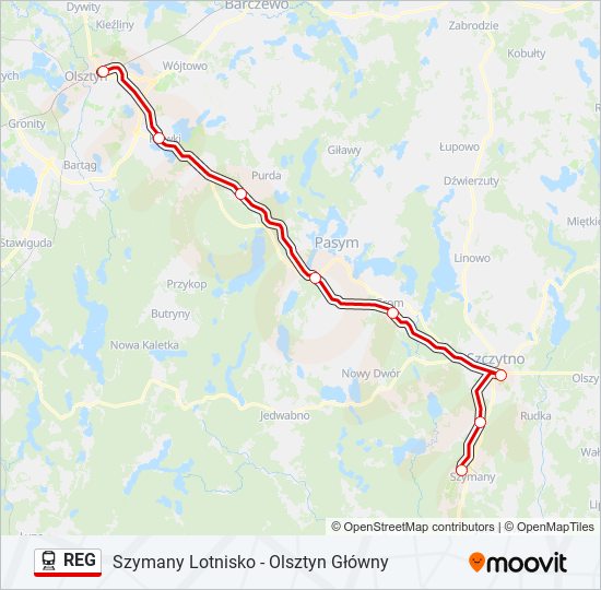 Поезд REG: карта маршрута